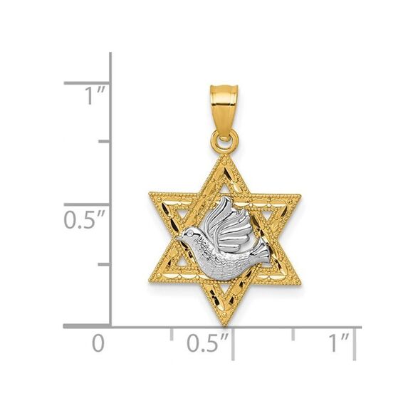 14K Yellow Gold Textured Dove On Star Of David Pendant (NO CHAIN)